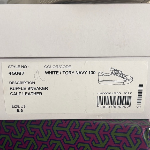 Tory Burch White and Navy Ruffle Sneakers - Picture 1 of 3